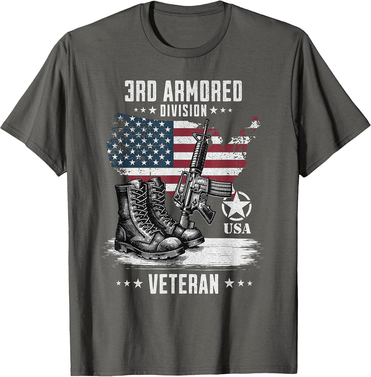 3rd Armored Division Veteran Military Veteran Distressed T-Shirt - Asphalt Grey