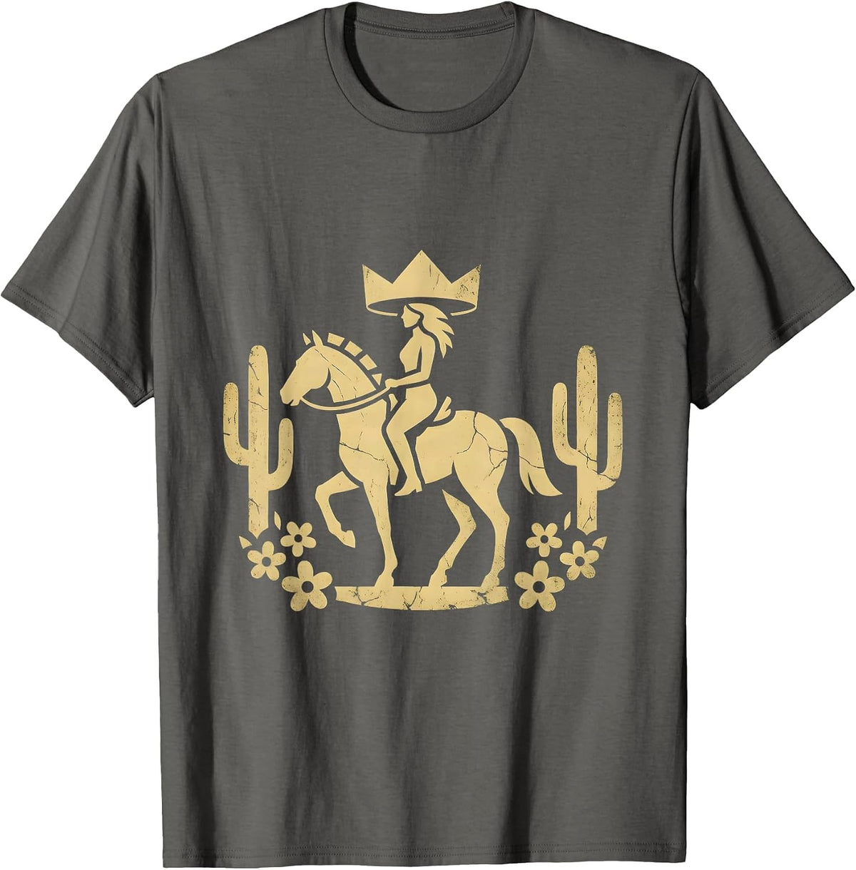 Rodeo Horseback Silhouette at Dusk Graphic T-Shirt - Asphalt Grey