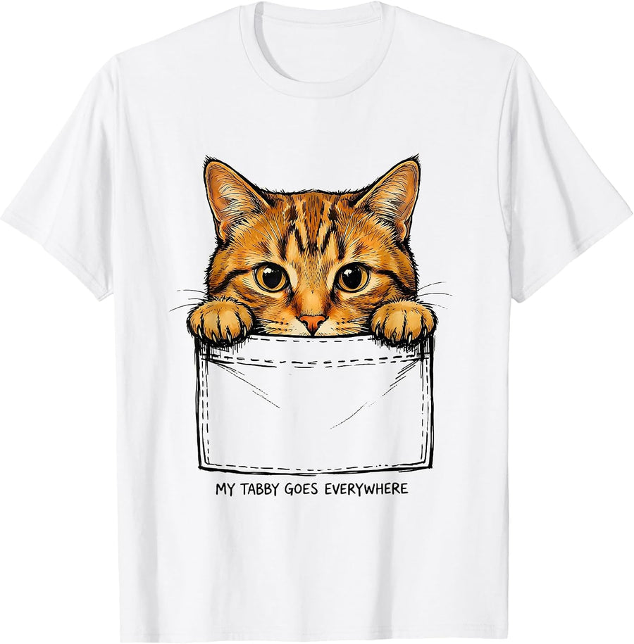 Men's My Tabby Goes Everywhere Cute Cat Lover Gift T-Shirt - White