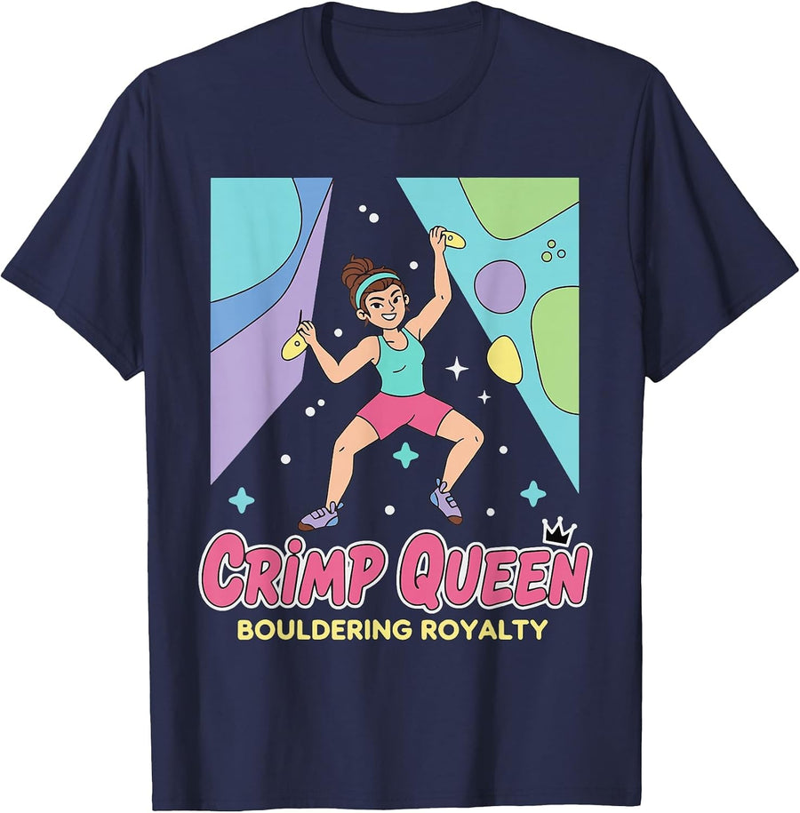 Crimp Queen Bouldering Royalty Rock Climbing T-Shirt - Navy Blue