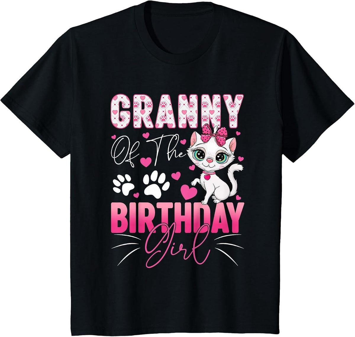 Granny of The Birthday Girl Cat Kitty Family Matching T-Shirt - Black