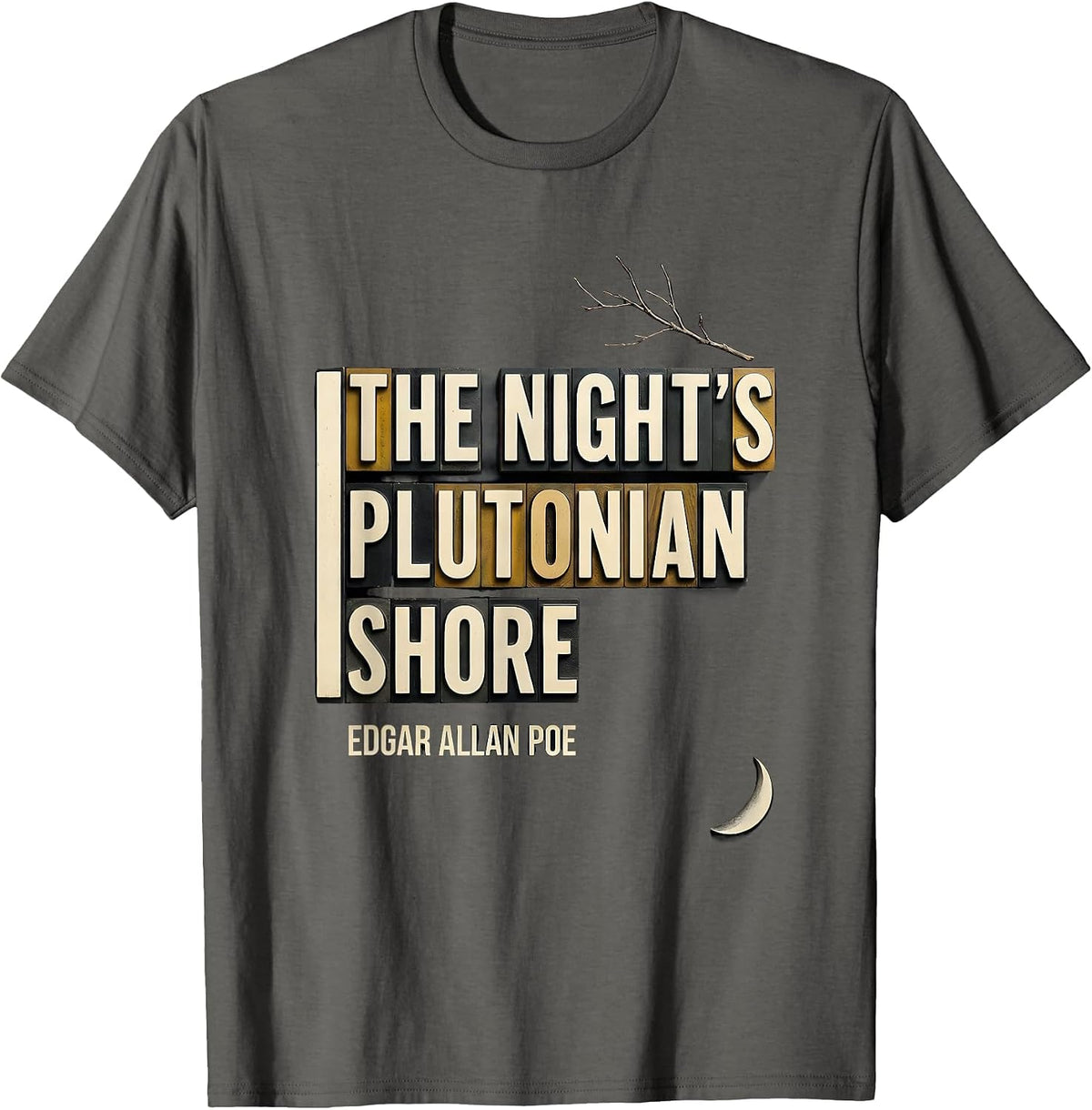 Men's The Night's Plutonian Shore Edgar Allan Poe Gothic T-Shirt - Asphalt Grey