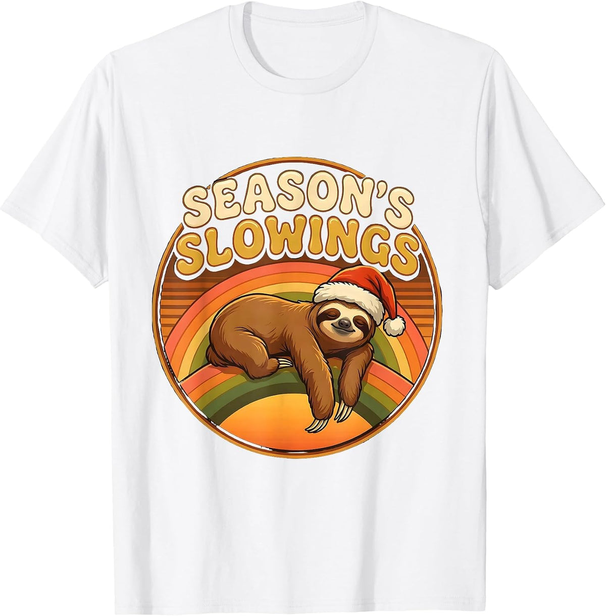 Men's Season's Slowings Retro 70s Sloth Lover Christmas Humor T-Shirt - White