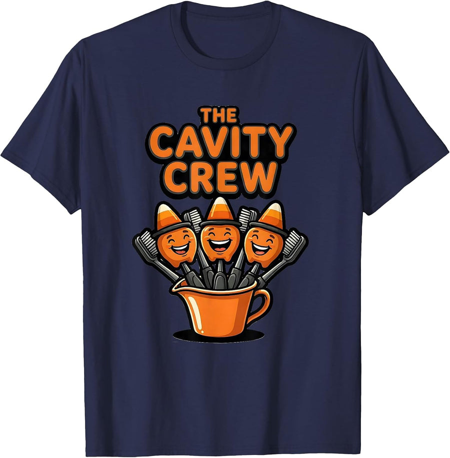 The Cavity Crew Funny Dental Hygienist Halloween Work T-Shirt - Navy Blue
