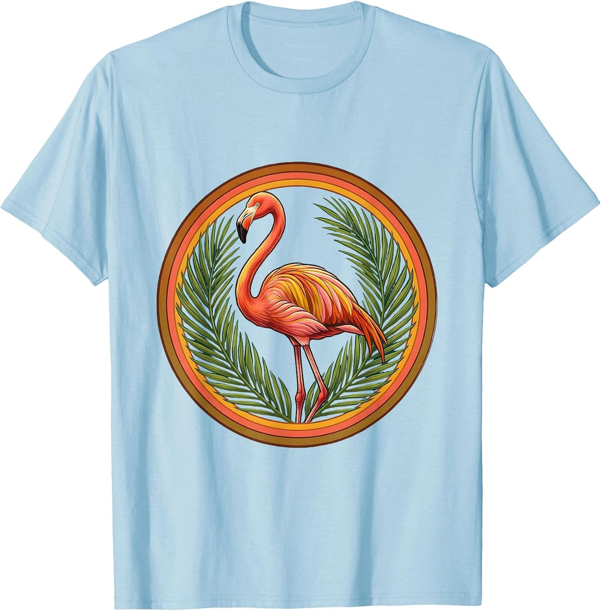 Tropical Flamingo Palm Leaves Hawaiian Design T-Shirt - Baby Blue
