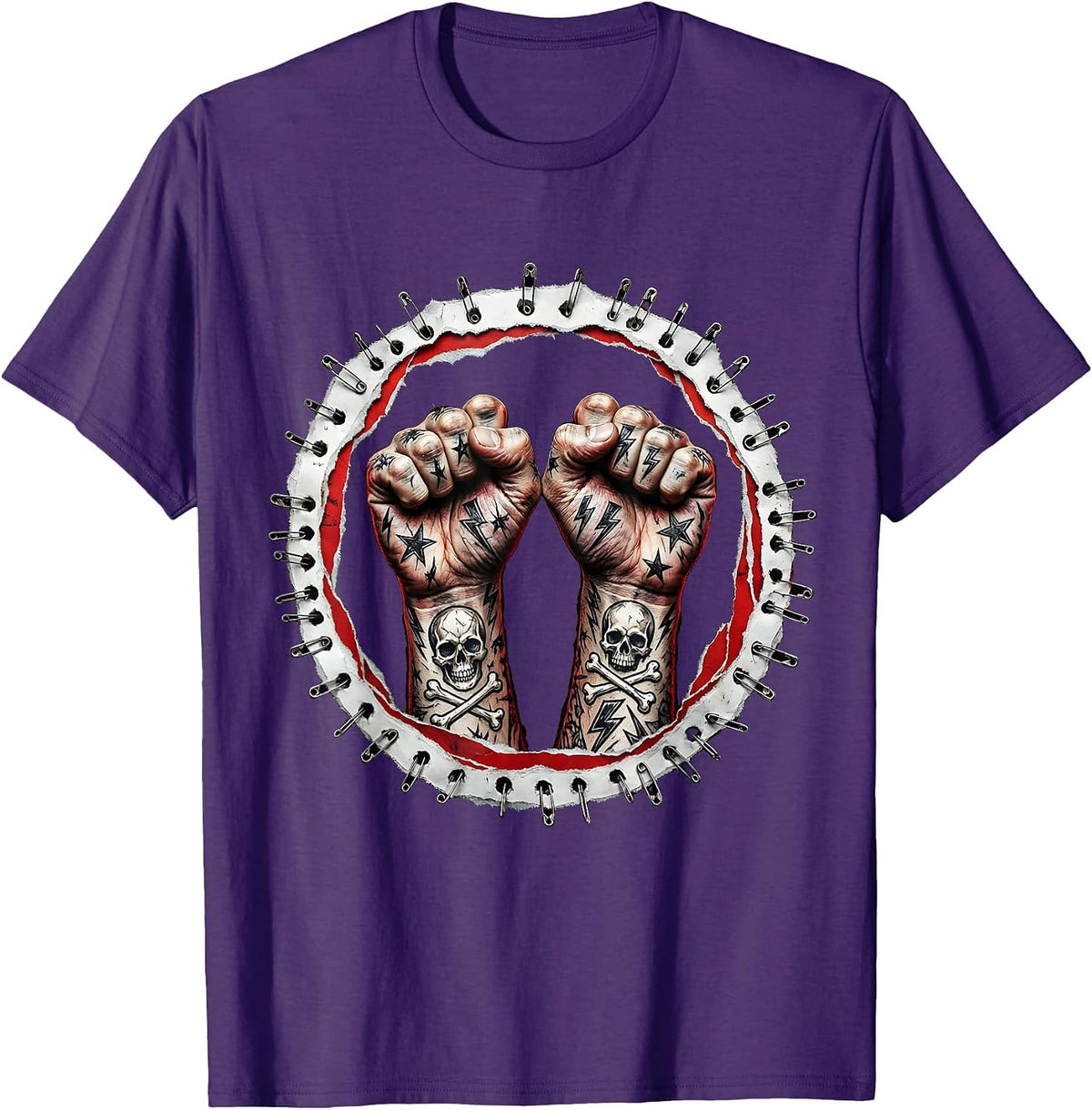 DIY Tattoo Ink Hands Punk Graphic Tee T-Shirt - Purple