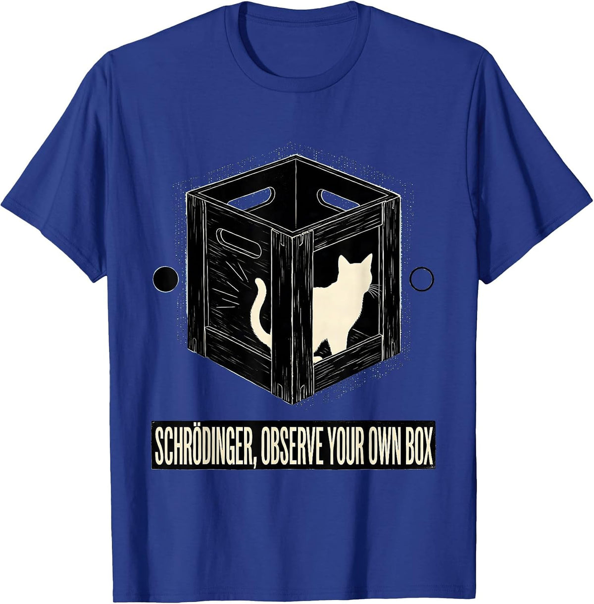 Schrödinger, Observe Your Own Box Funny Quantum Physics Cat T-Shirt - Royal Blue