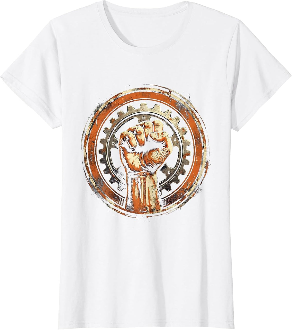 Raised Fist Gear Cog American Pride Graphic T-Shirt - White