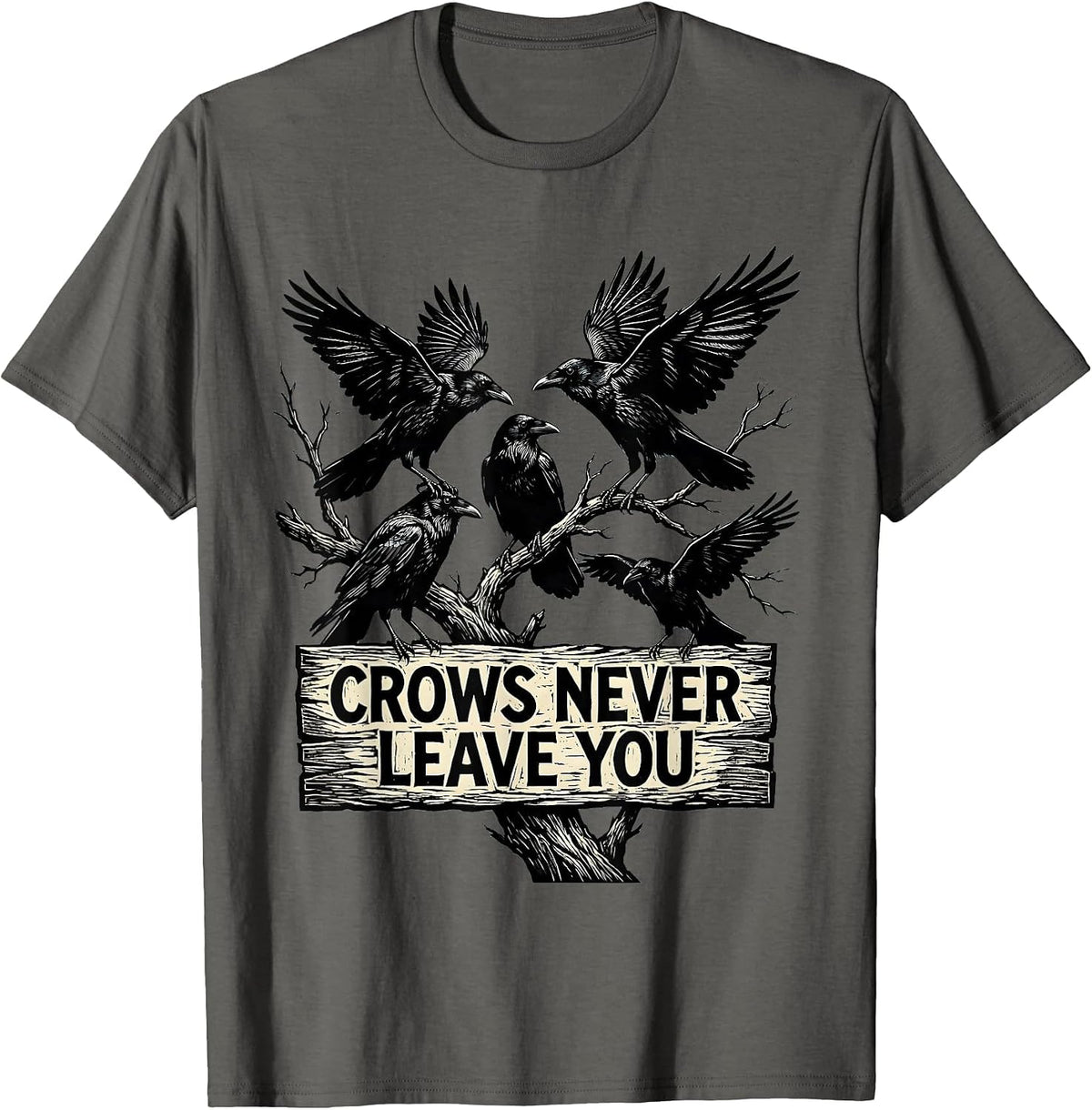 Men's Crows Never Leave You Loyal Bird Design T-Shirt - Asphalt Grey