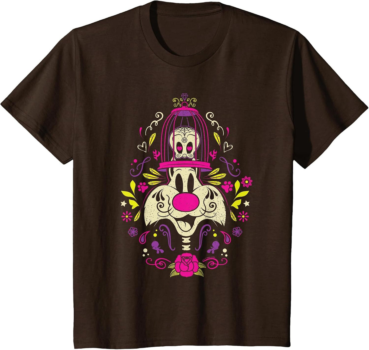 Looney Tunes Dia de Los Muertos Sylvester & Tweety Halloween T-Shirt - Brown
