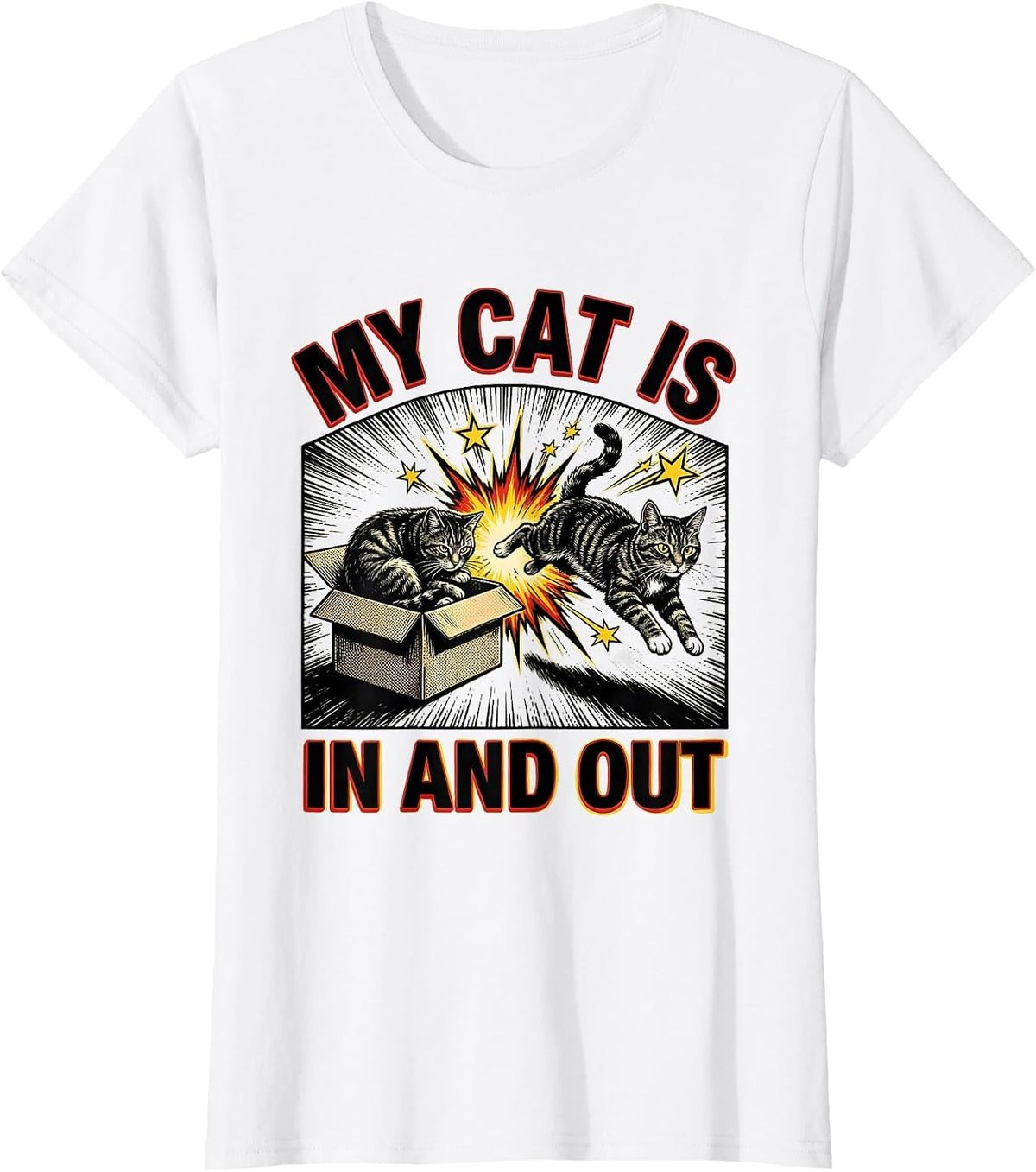 My Cat Is In And Out Comic Book Quantum Physics Humor T-Shirt - White