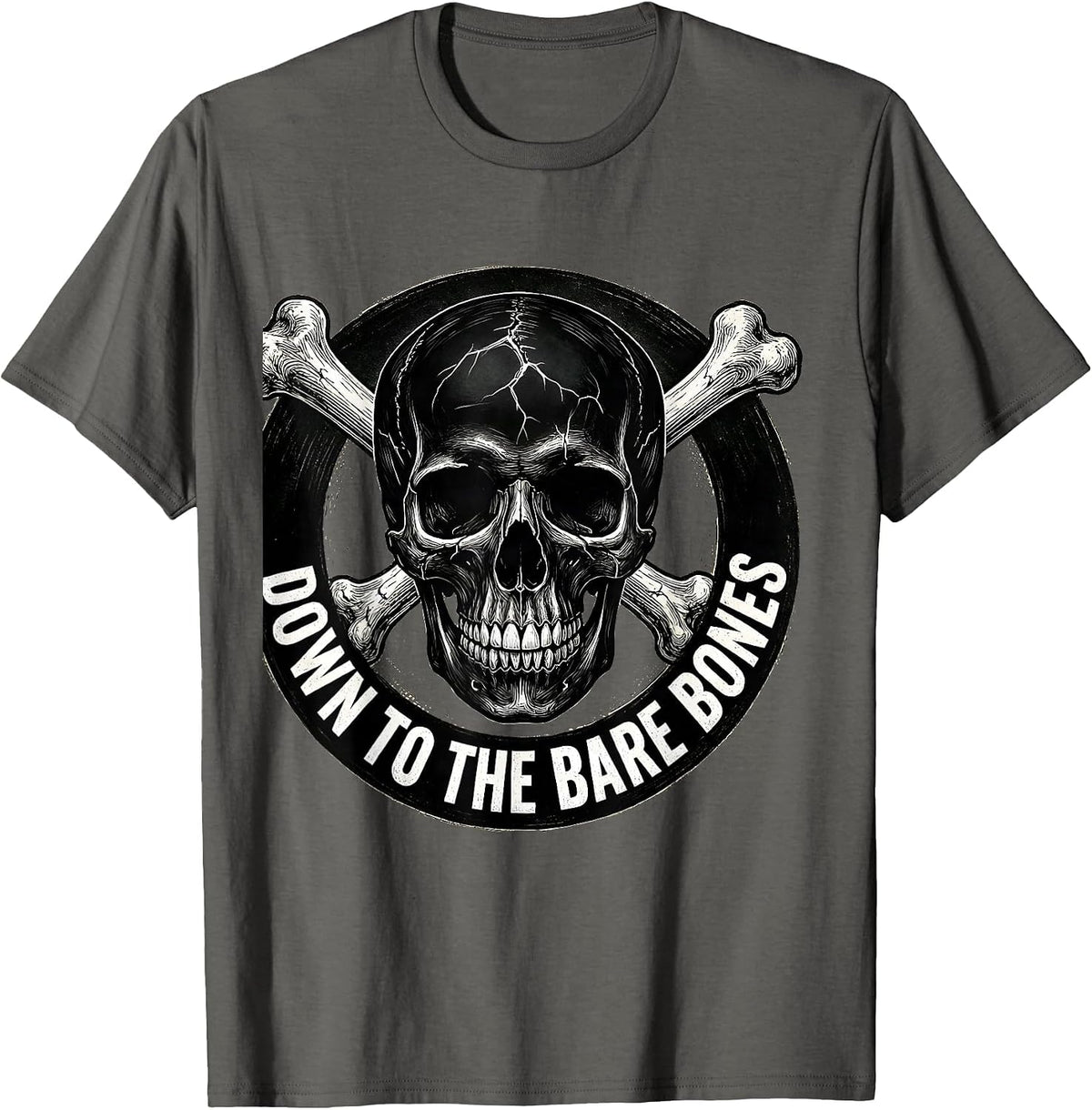 Down to the Bare Bones Skeleton Graphic Design T-Shirt - Asphalt Grey
