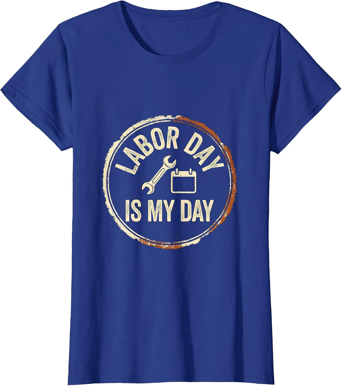Women's Labor Day Is My Day Rubber Stamp Blue Collar Worker Humor T-Shirt - Royal Blue