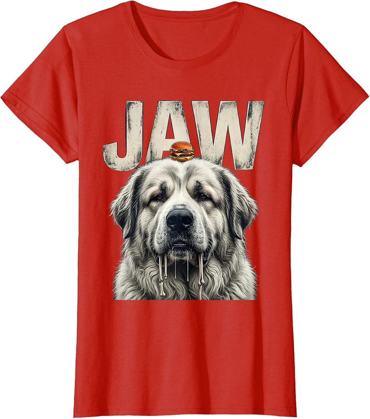 Women's JAW Funny Great Pyrenees Jowls Drooling Dog Mom Dad Burger T-Shirt - Red