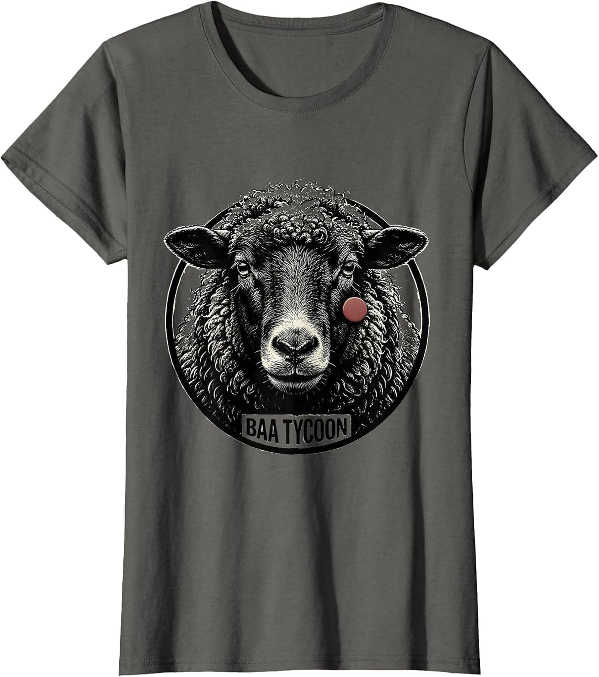 Women's Baa Tycoon Funny Farm Animal Photo Humor Sheep Lover T-Shirt - Asphalt Grey