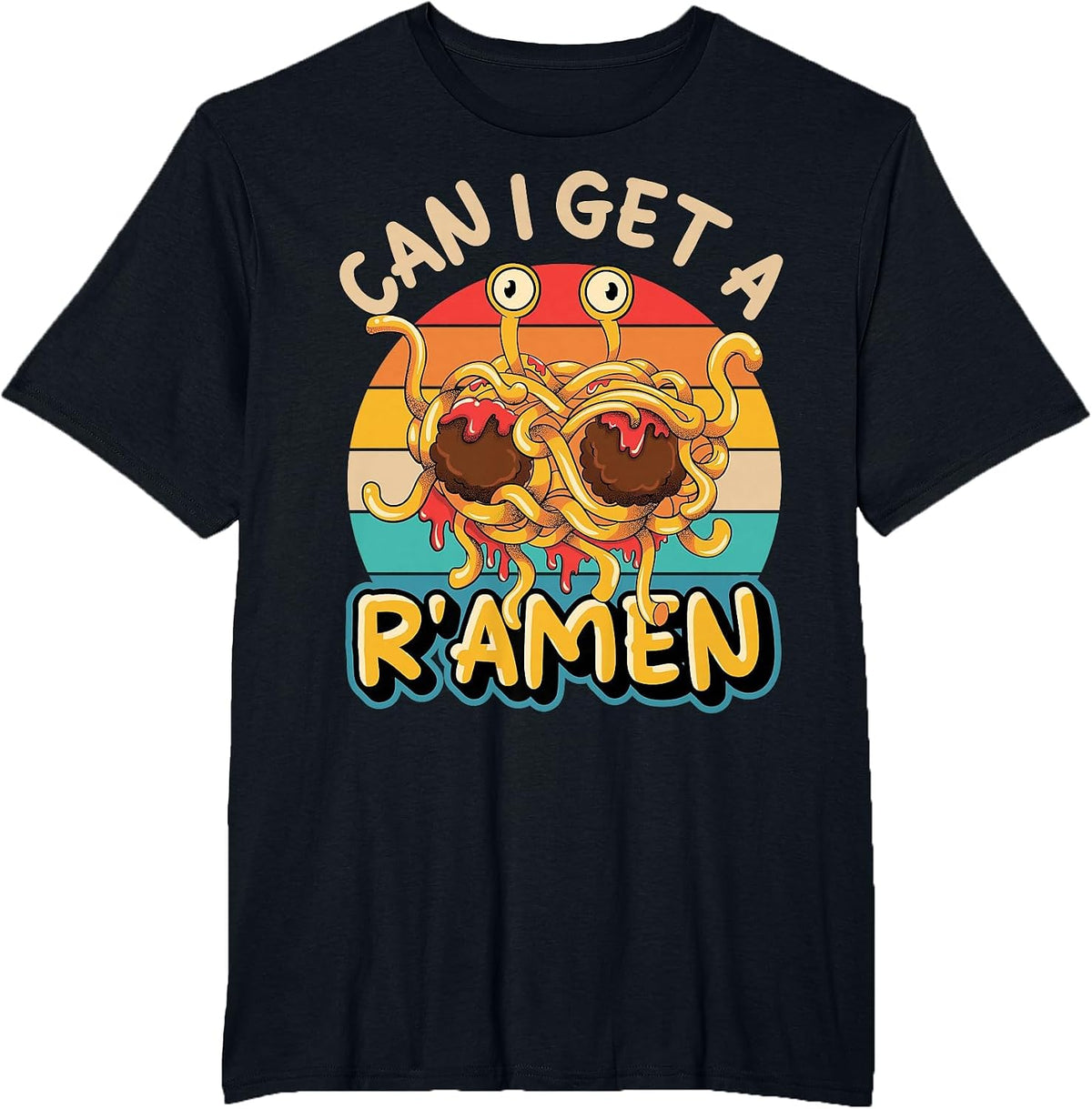 Flying Spaghetti Monster FSM Retro Can I Get A R'Amen T-Shirt - Black