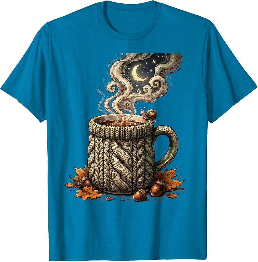 Cozy Knit Sweater Fall Season Graphic T-Shirt - Sapphire Blue