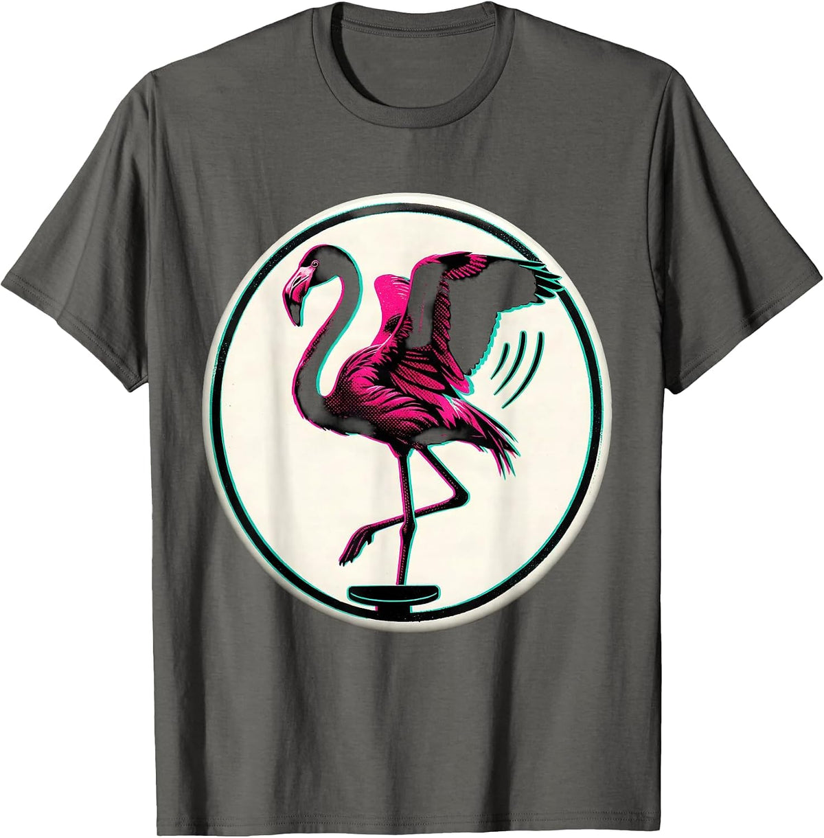 Sealed Flamingo Badge Risograph Novelty Humor T-Shirt - Asphalt Grey