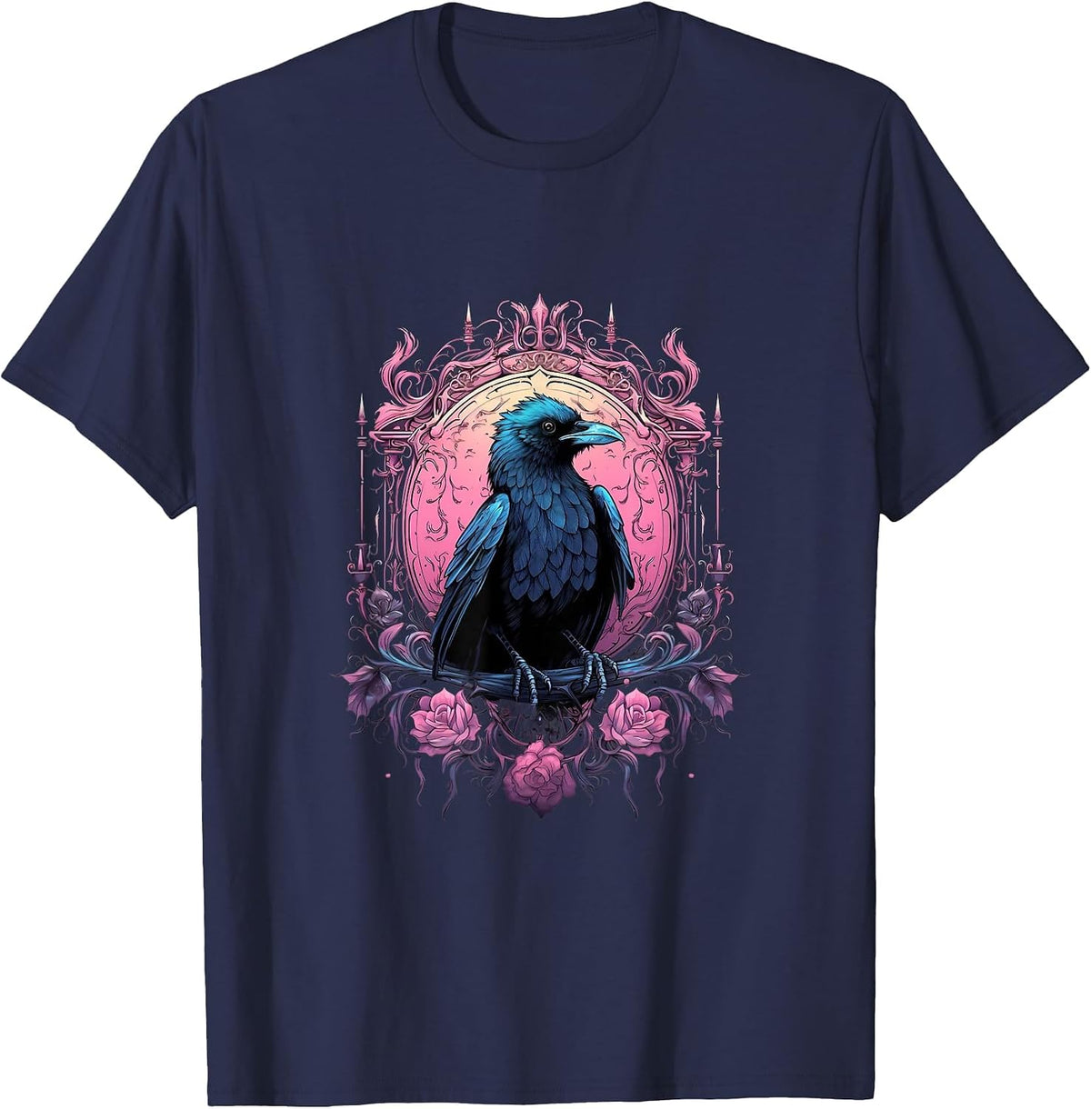 Pastel Goth Gothic Crow Bird Kawaii Anime Nu Goth Aesthetic T-Shirt - Navy Blue