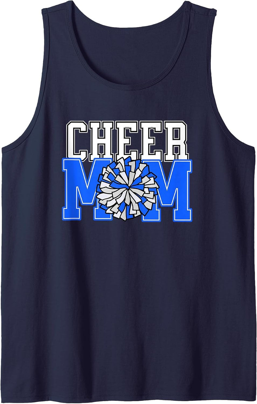 Cheer Mom Biggest Fan Blue and White Pom Pom Tank Top - Navy Blue