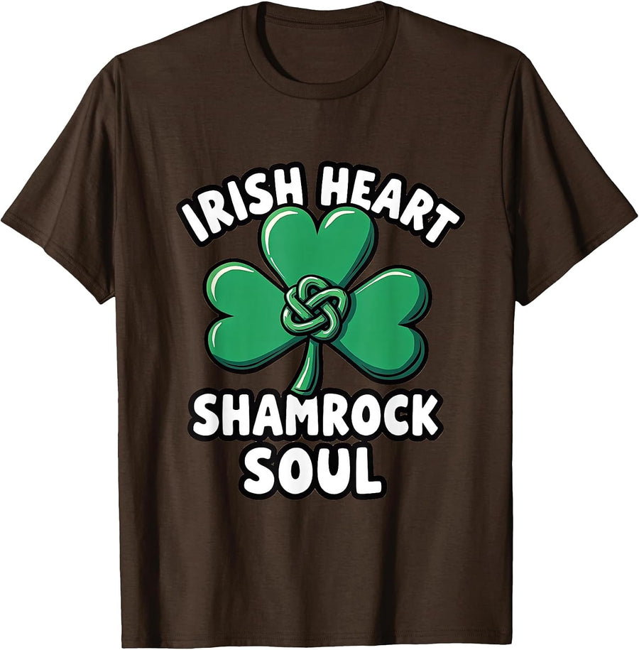 Irish Heart Shamrock Soul St Patrick's Day T-Shirt - Brown