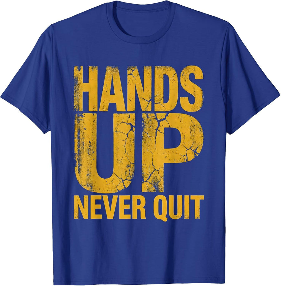 Hands Up Never Quit Boxing Fighter Design T-Shirt, Men, Royal Blue, X-Large - As Pictured