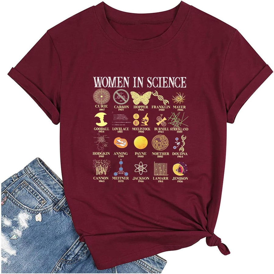 TSIIUO Women's Women in Science Teacher T-Shirt Teacher Gifts Funny Chemistry Teacher Casual Short Sleeve Tee Tops - Red