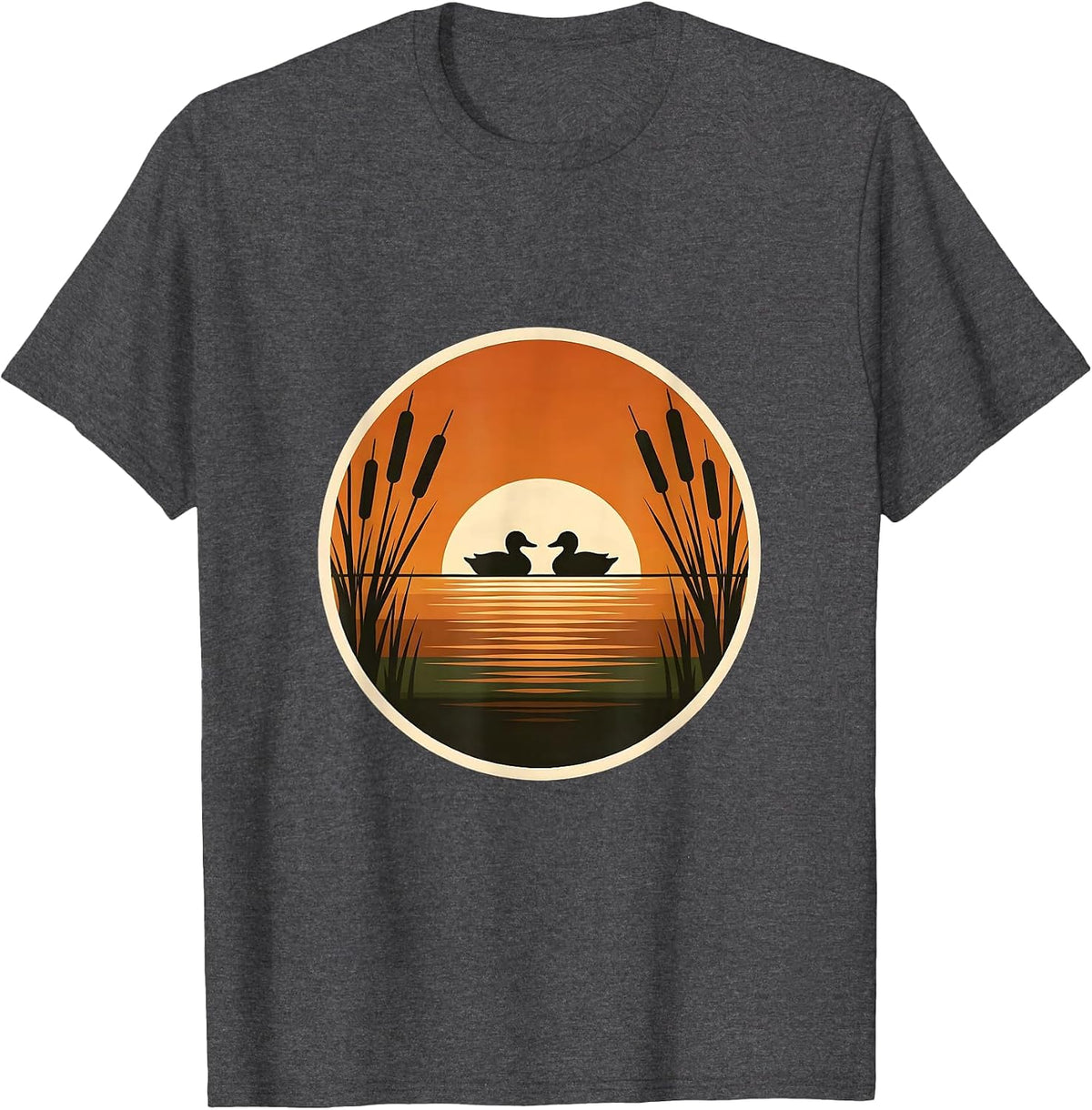 Duck Decoys Autumn Marsh Camo Illustration T-Shirt - Dark Heather Grey