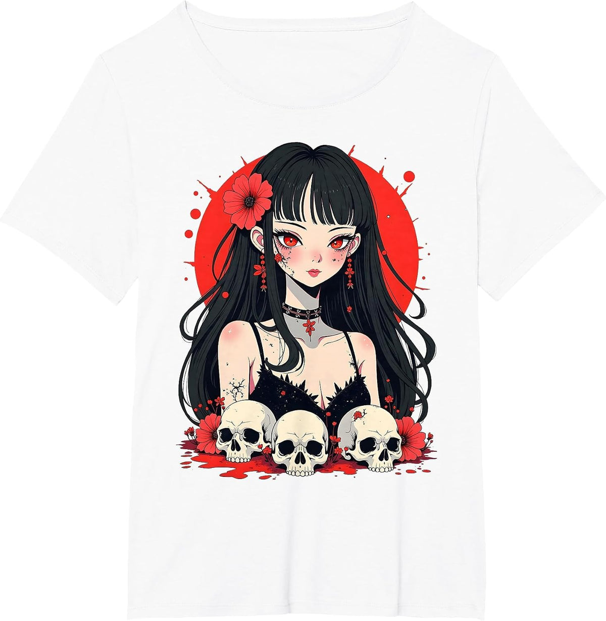 Horror Anime Girl, Aesthetic Japanese Creepy Kawaii Goth T-Shirt - White