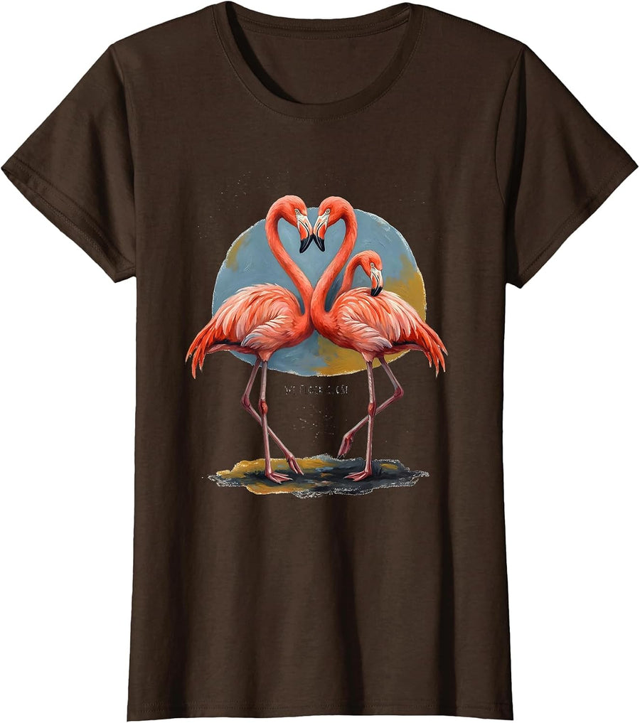 Women's We Flock Close Storybook Flamingo Humor Animal Lover T-Shirt - Brown