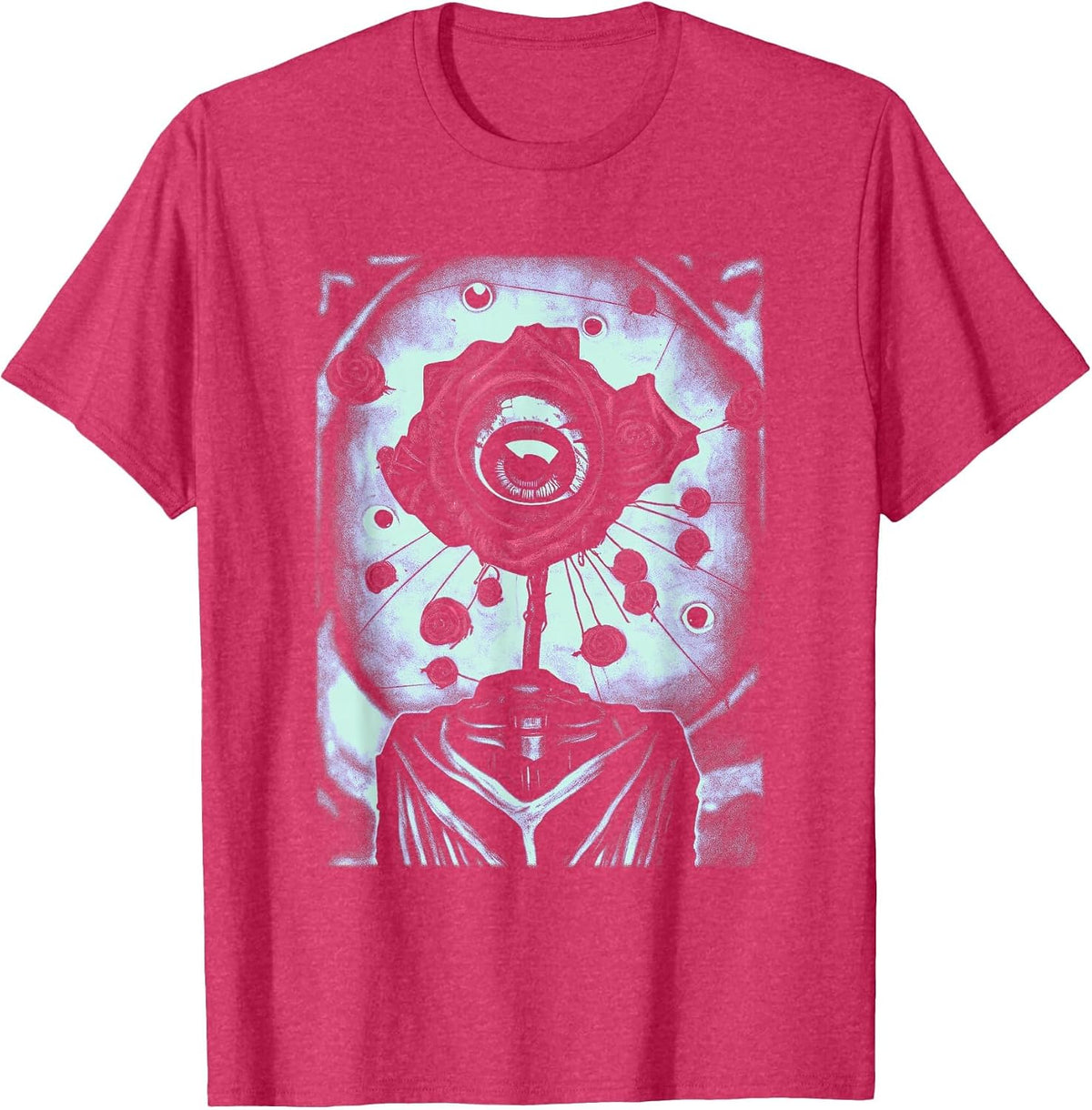 Eyeball Distressed Weirdcore Aesthetic Goth Grunge Eye Rose T-Shirt - Red Heather