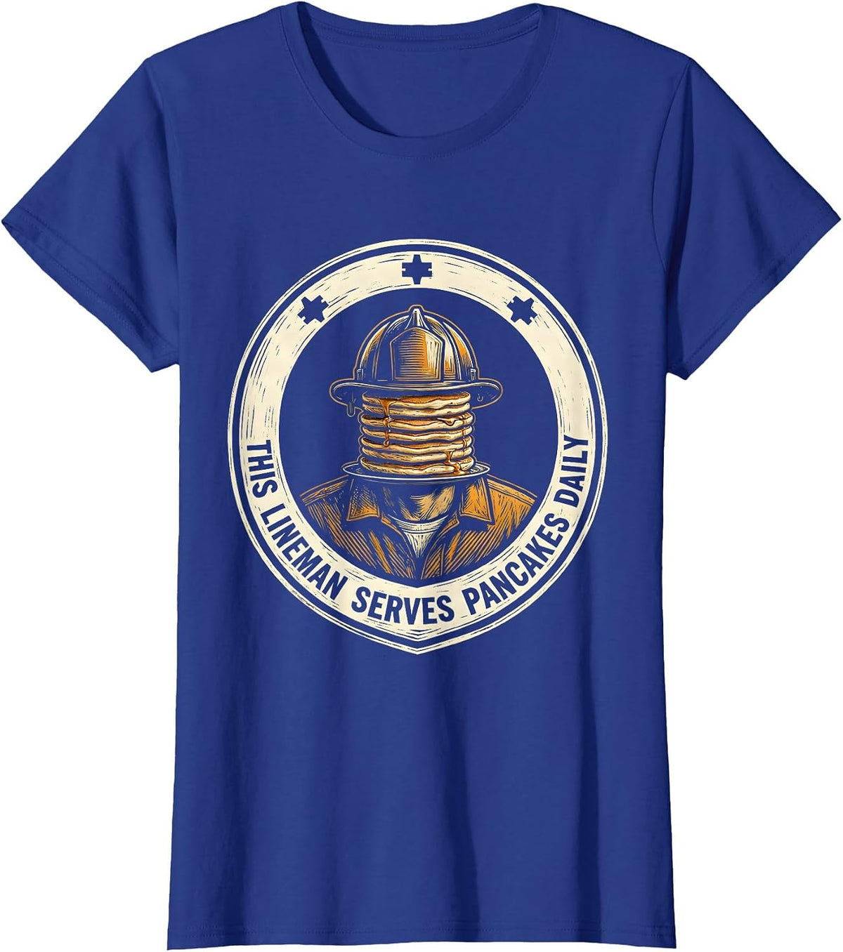 Women's This Lineman Serves Pancakes Daily Funny Football Lineman T-Shirt - Royal Blue