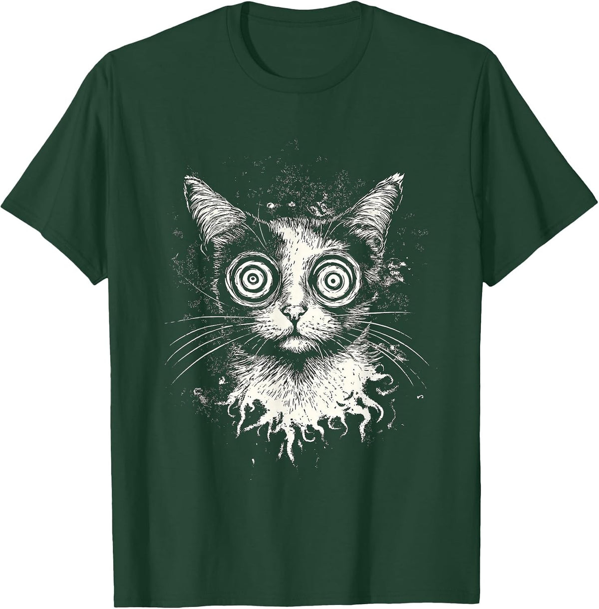 Trippy Cat Weird Kitten in Goth Gothic Grunge Style T-Shirt - Dark Green