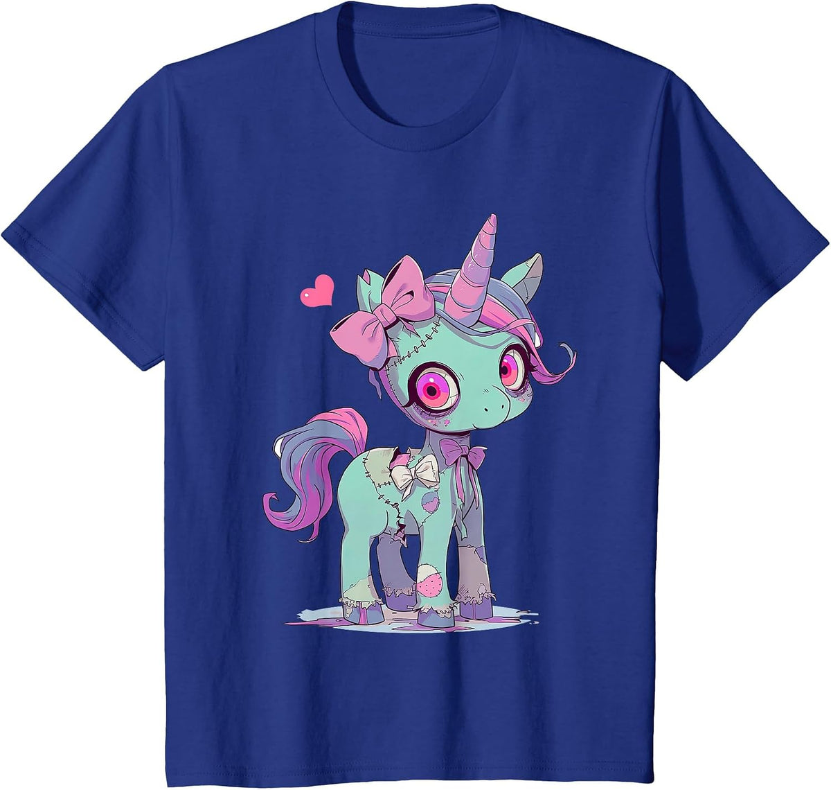 Kawaii Pastel Goth Creepy Cute Witchy Zombie Unicorn Tees T-Shirt - Royal Blue