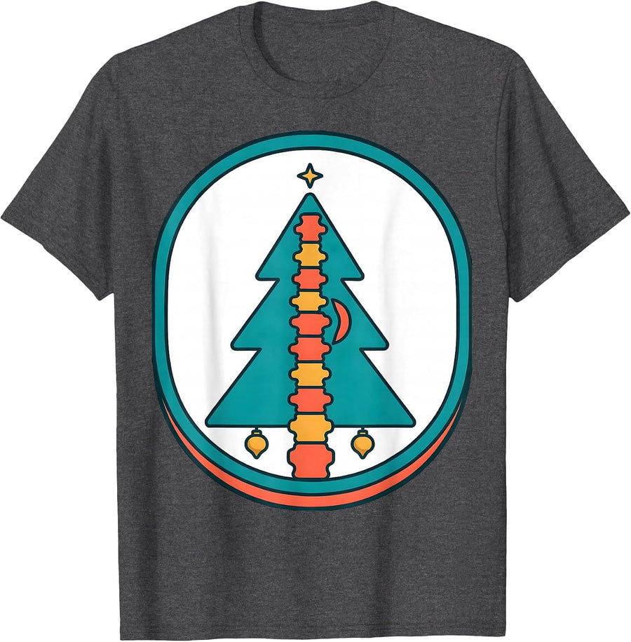 Vertebrae Evergreen Spine Humor Chiropractor Gift T-Shirt, Men, Dark Heather Grey, XX-Large - As Pictured