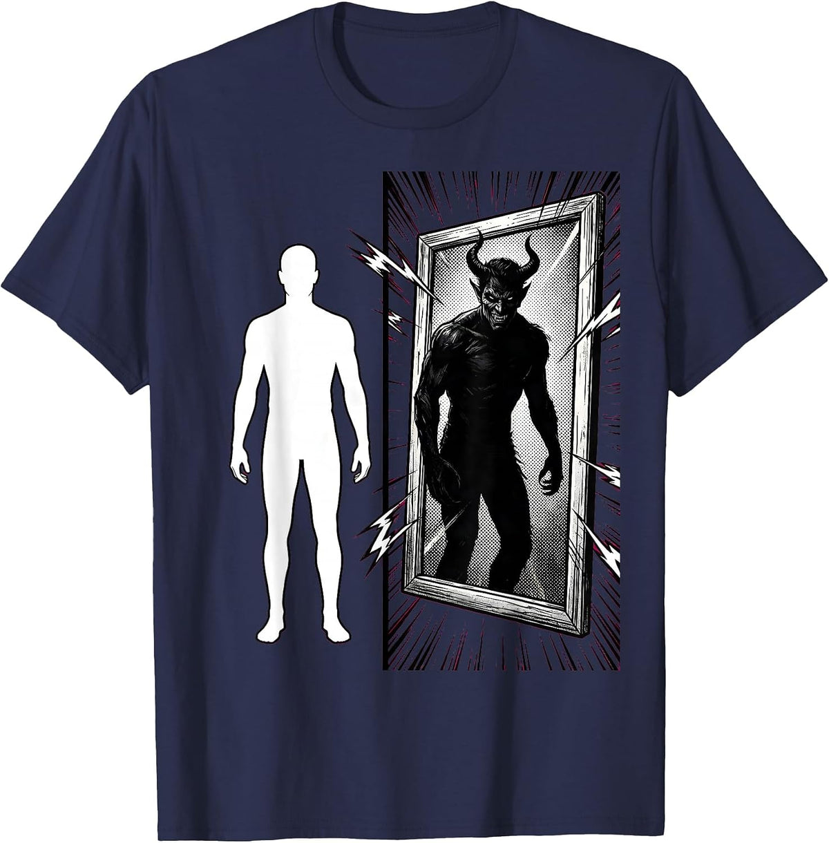 White Lie Mirror Shadow Reflection Graphic Design T-Shirt - Navy Blue