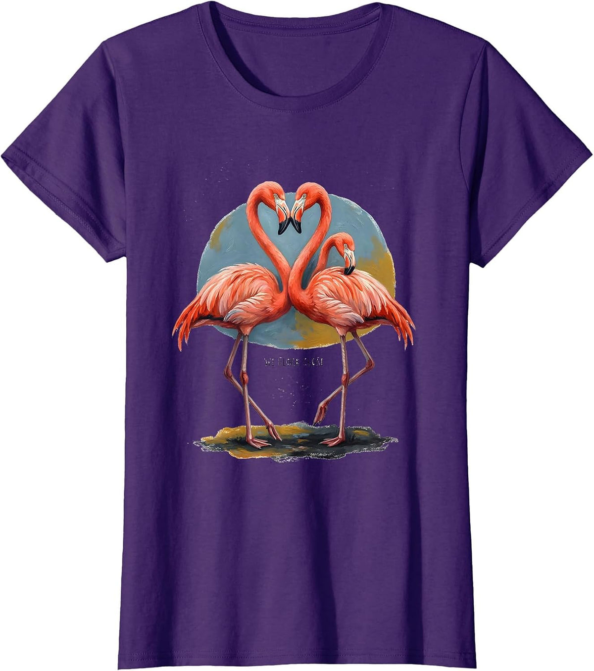 Women's We Flock Close Storybook Flamingo Humor Animal Lover T-Shirt - Purple