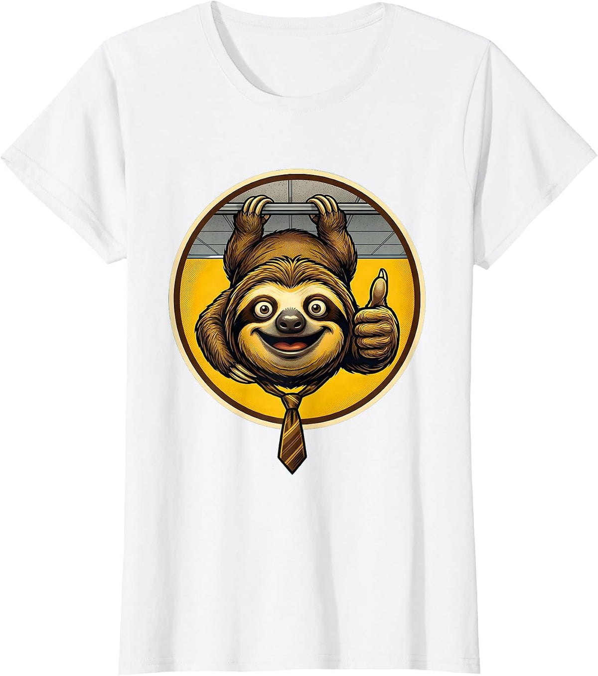 Women's Sloth Office Cubicle Ceiling Funny Humor Graphic T-Shirt - White
