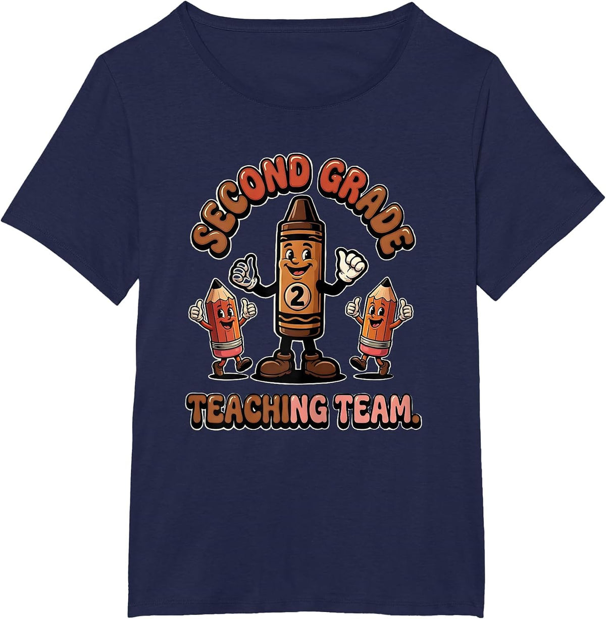 Women's Second Grade Teaching Team Retro Teacher Appreciation Humor T-Shirt - Navy Blue