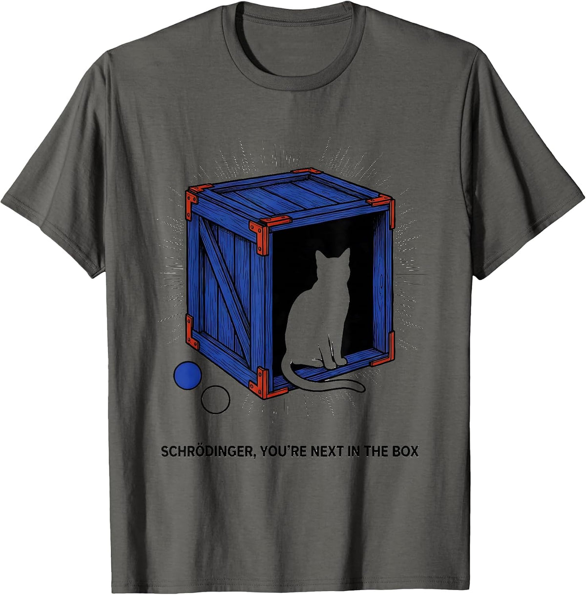 Schrödinger, You’re Next in the Box Funny Science Teacher T-Shirt - Asphalt Grey