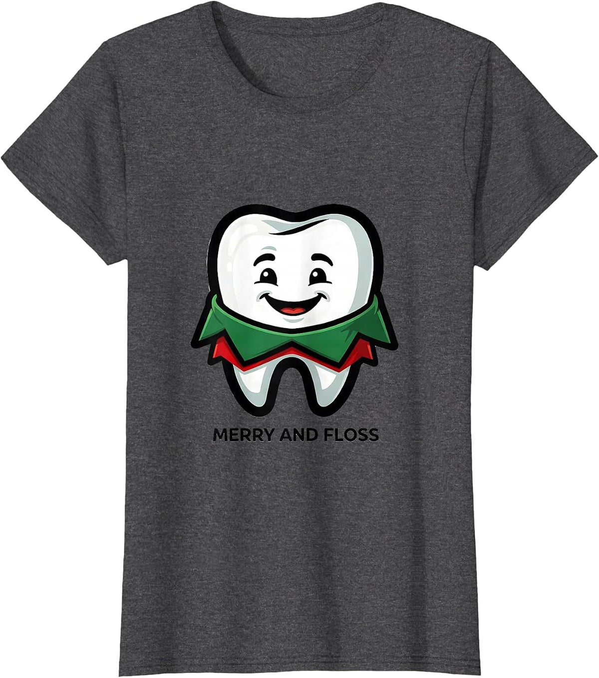 Women's Merry and Floss Funny Dental Christmas Dental Staff Crew T-Shirt - Dark Heather Grey