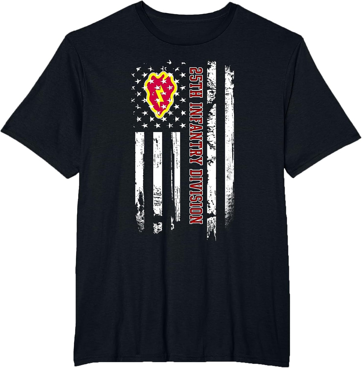 25th Infantry Division American Flag Military Veterans Day T-Shirt - Black