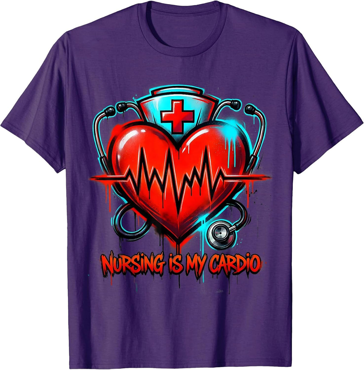 Men's Nursing Is My Cardio Funny Nurse Design T-Shirt - Purple