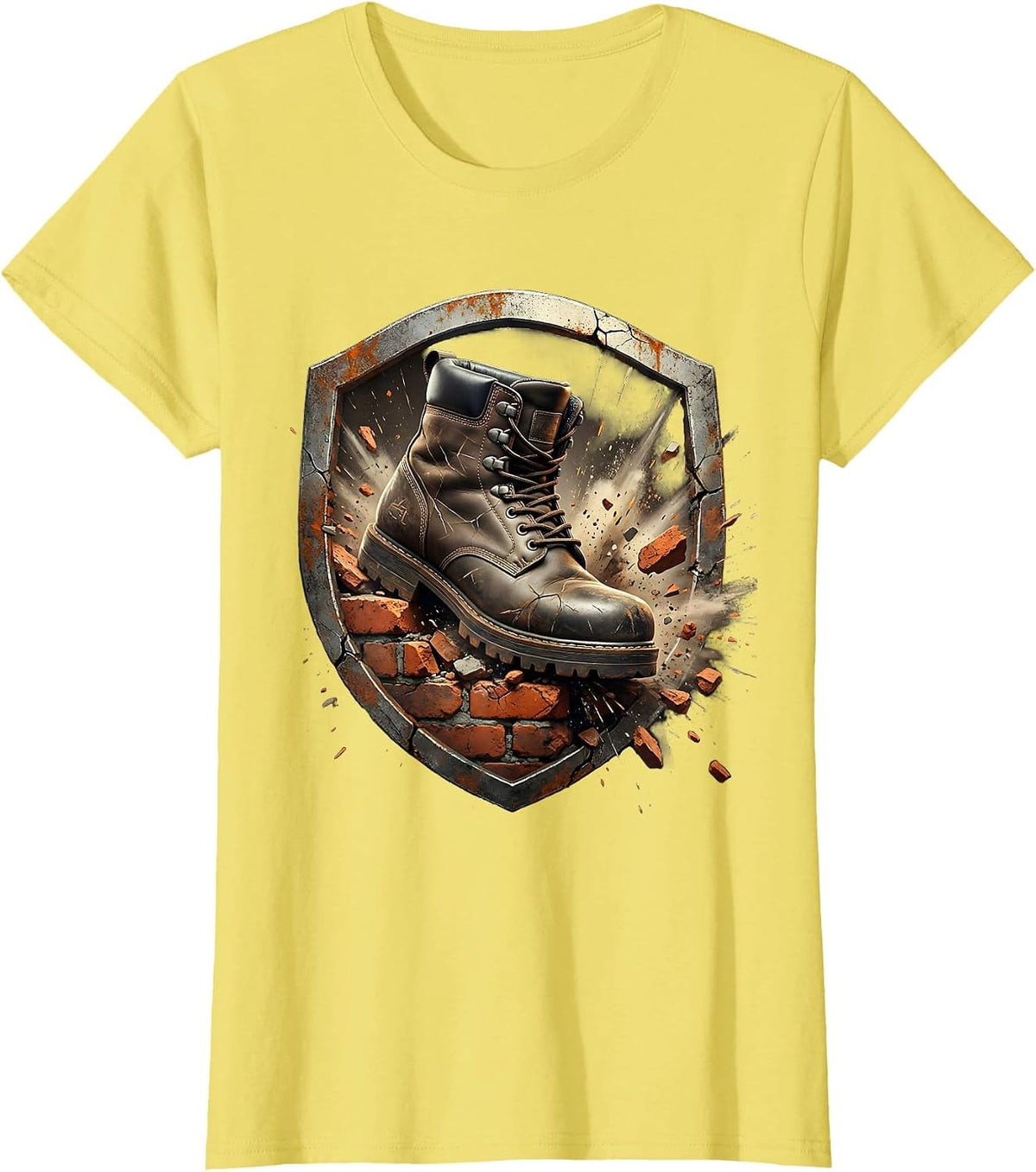 Steel-Toed Boot Crushing Brick Graphic Tee T-Shirt - Lemon Yellow