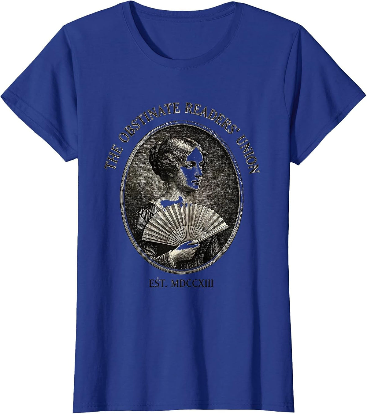Women's The Obstinate Readers' Union Jane Austen Literary Humor Book T-Shirt - Royal Blue