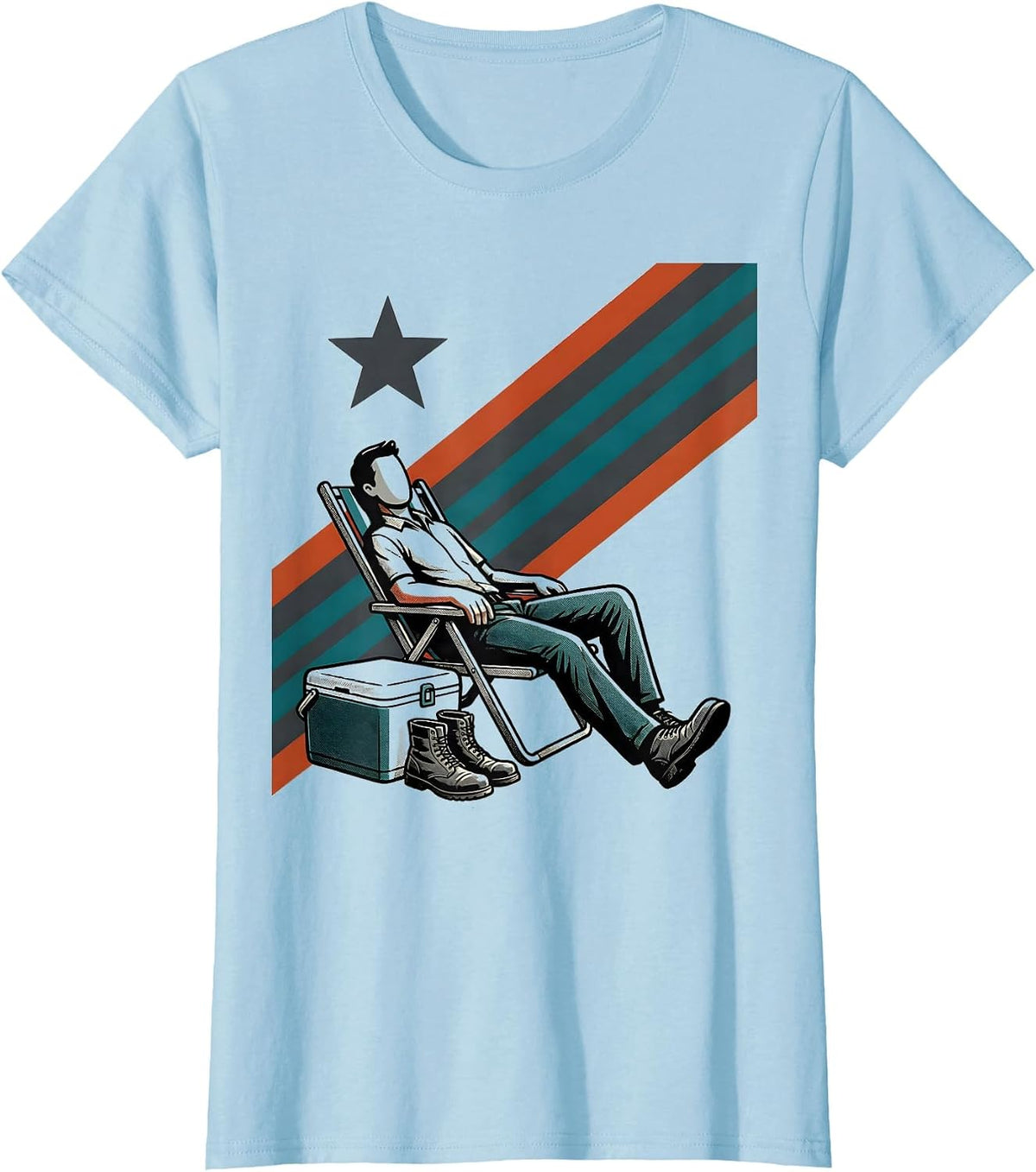Reclining Worker Midcentury Modern Labor Day Patriotic T-Shirt - Baby Blue