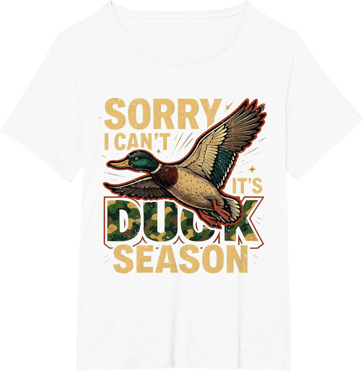 Sorry I Can’t It’s Duck Season Vintage Hunting Art T-Shirt - White