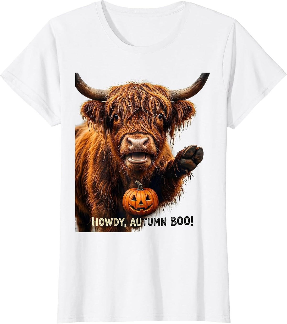 Howdy, Autumn Boo! Funny Highland Cow Fall Halloween Humor T-Shirt - White
