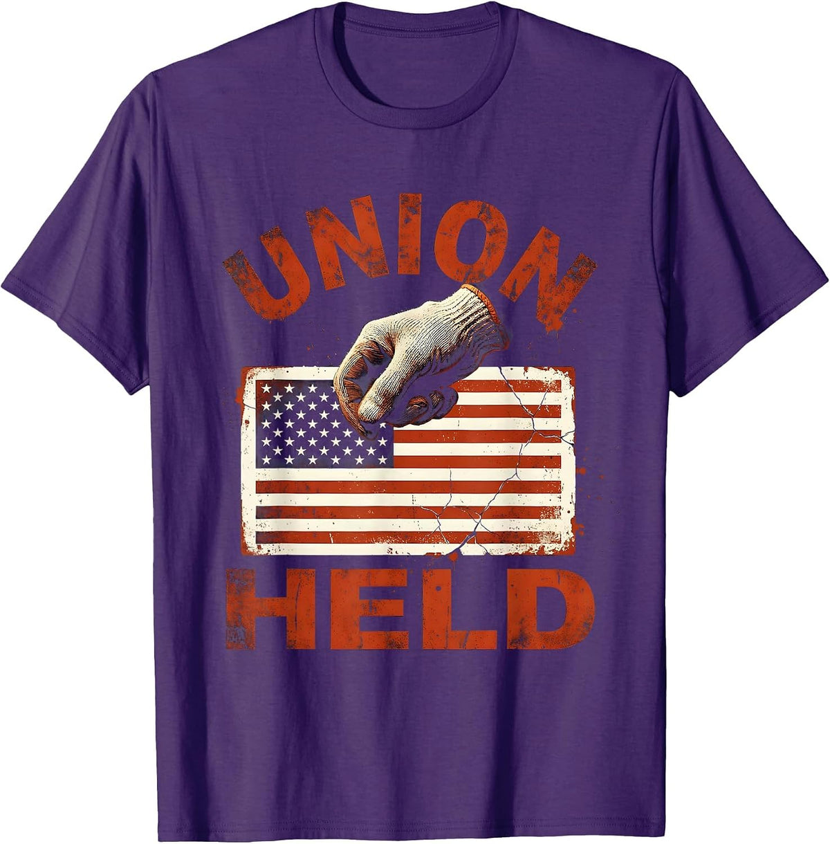Men's Union Held Distressed Labor Day Union Worker Pride T-Shirt - Purple