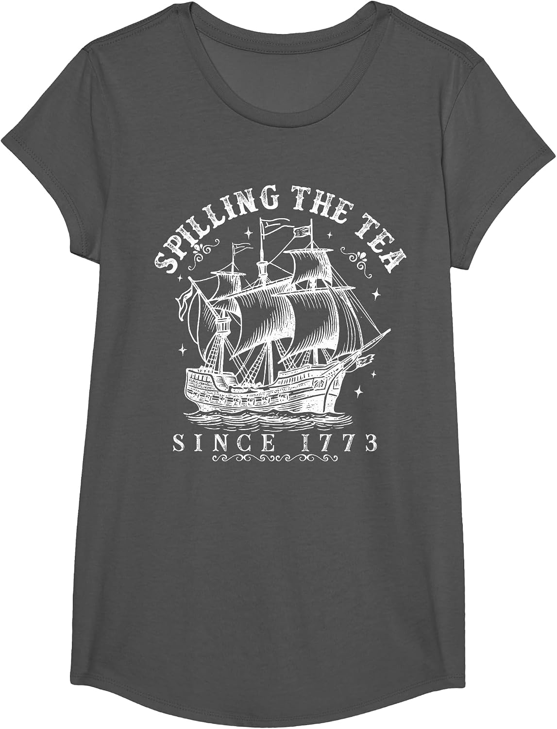 Spilling The Tea Since 1773 Vintage Patriotic 4th of July T-Shirt - Girls Asphalt Grey